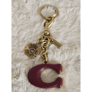 NWOT Coach Red Signature Leather Tea Rose Bag Charm